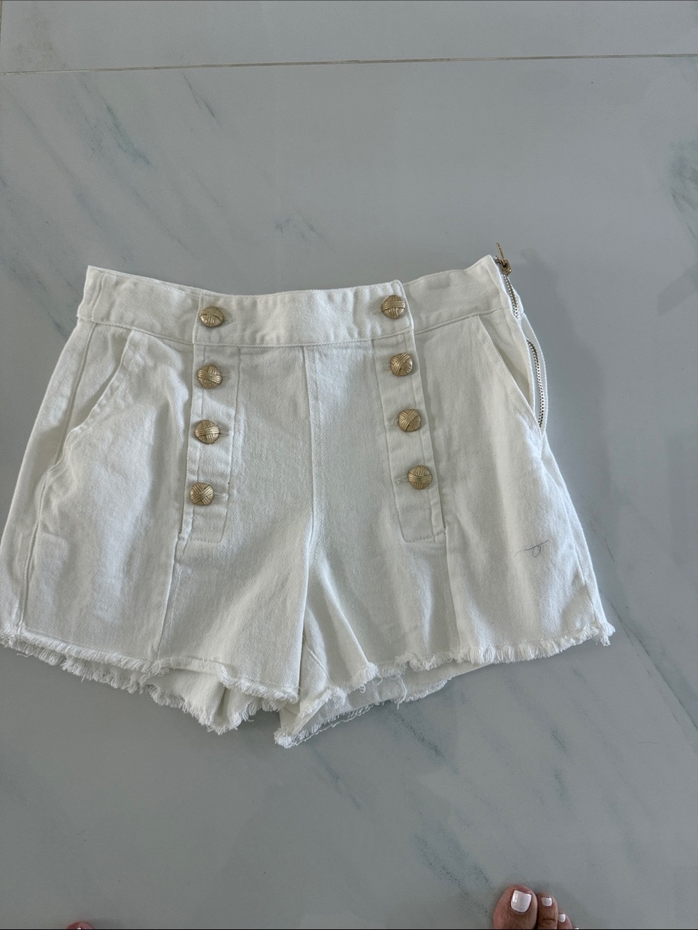 High-Waist White Button-Accent Women's Shorts